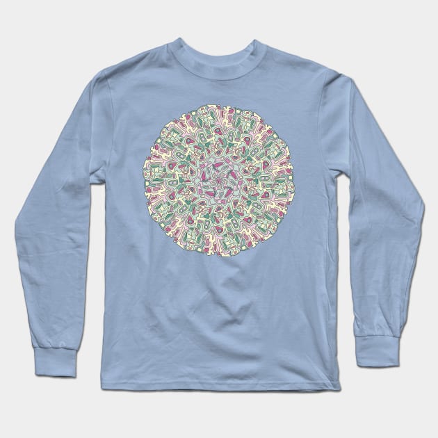 Mid Century Modern Mandala Long Sleeve T-Shirt by Slightly Unhinged